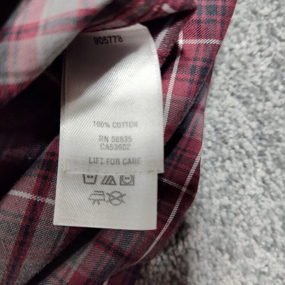 Cabela's Outfitter Series Mens Plaid Button Down Shirt Burgundy Gray L/L Cotton